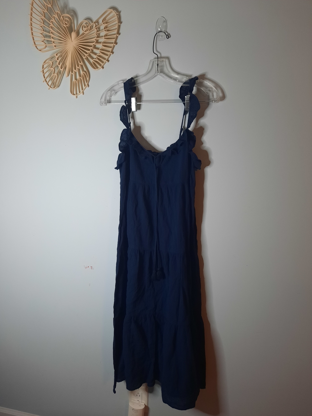 J. Crew Small Navy Muslin Ruffled Sleeve Tie Front Maxi‎ Dress